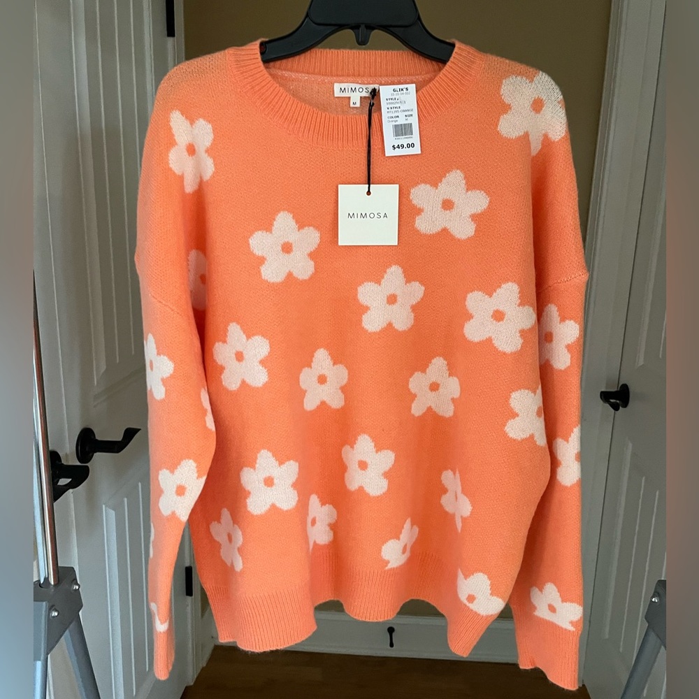 NWT Orange & White Sweater by MIMOSA size Medium ~